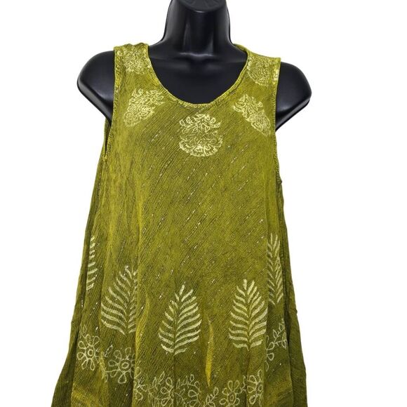 Coline Tunic FS Sleeveless Blouse Boho Free Size Green Metallic - Picture 2 of 7